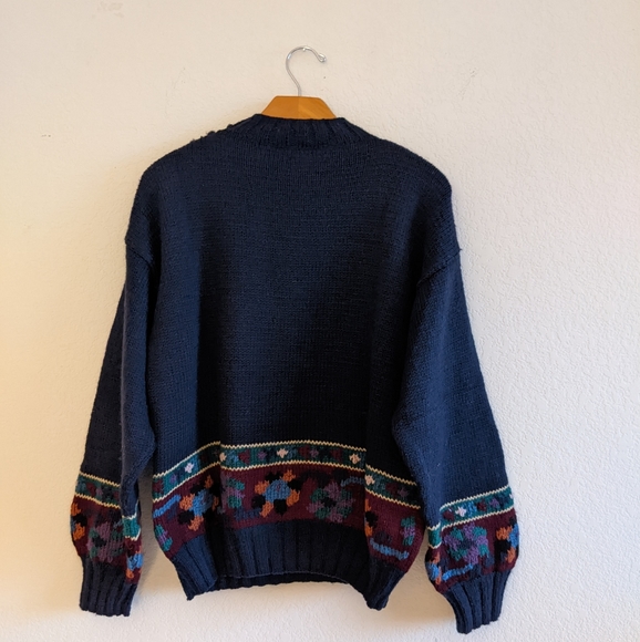 South Wool hand knitted artsy wool chunky sweater from Uruguay medium vintage - Picture 3 of 7
